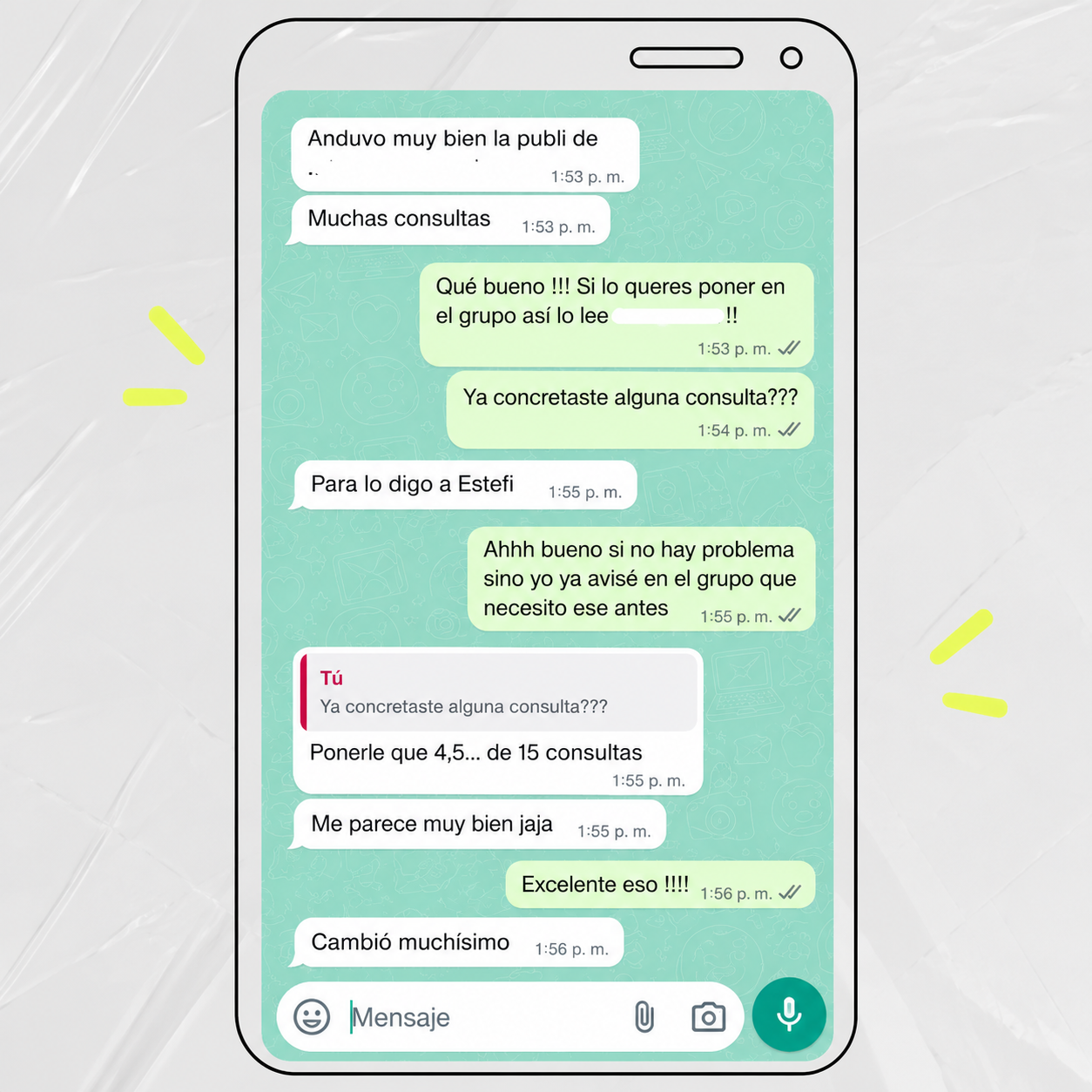 Chat de WhatsApp con un cliente: la publicidad anduvo muy bien, llegaron muchas consultas y la cuenta cambió muchísimo.