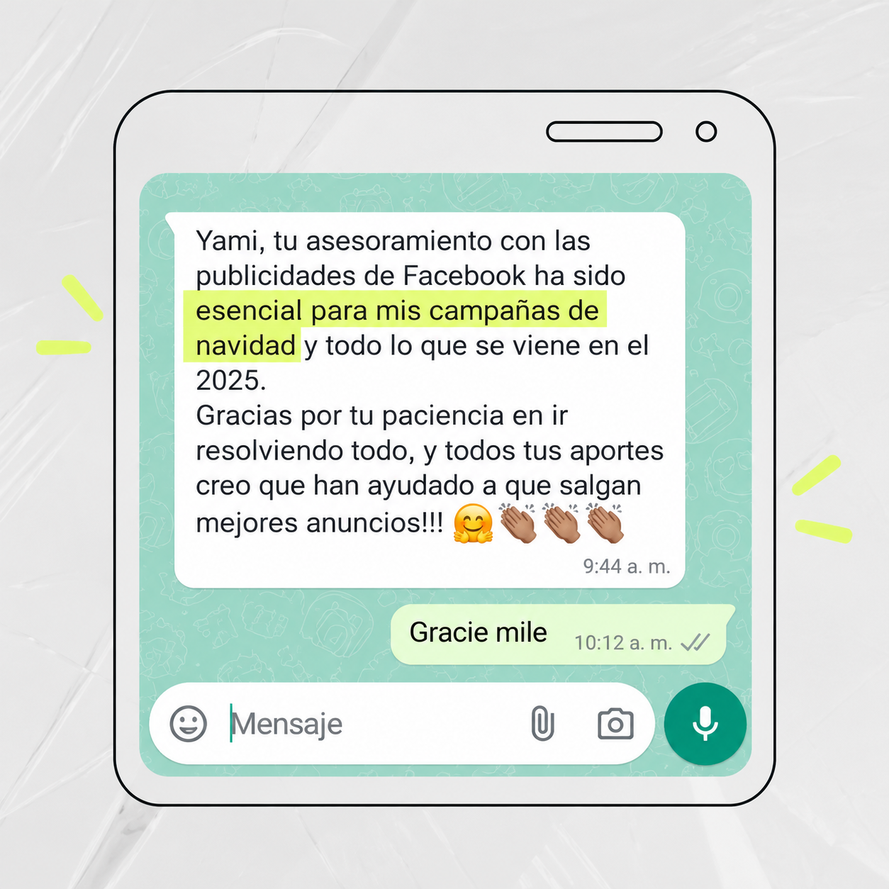Testimonio por WhatsApp: el asesoramiento con las publicidades de Facebook fue esencial para sus campañas de Navidad y todo lo que viene en 2025.